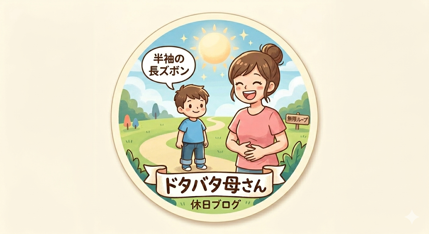 ズボンの裾をたくし上げる甥っ子のイメージ