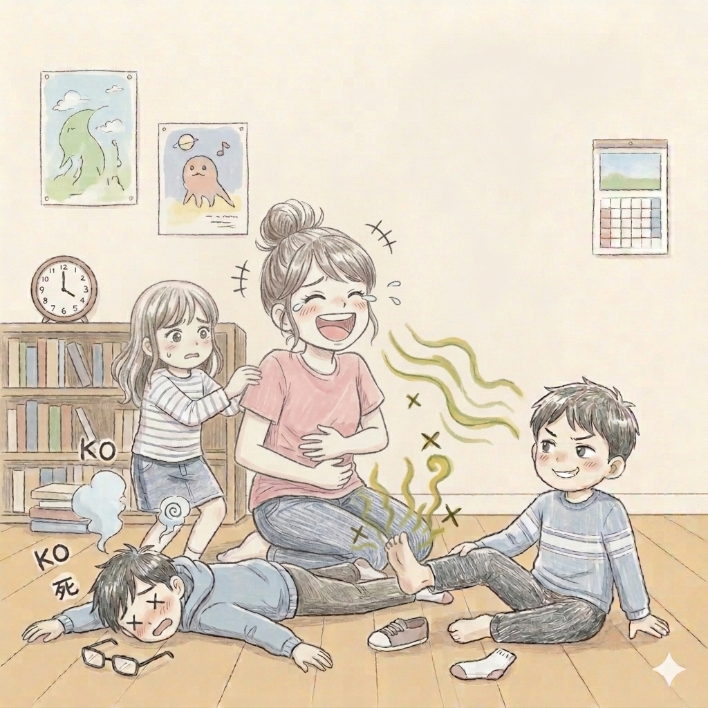 次男の足のにおいに悶絶する兄と姉