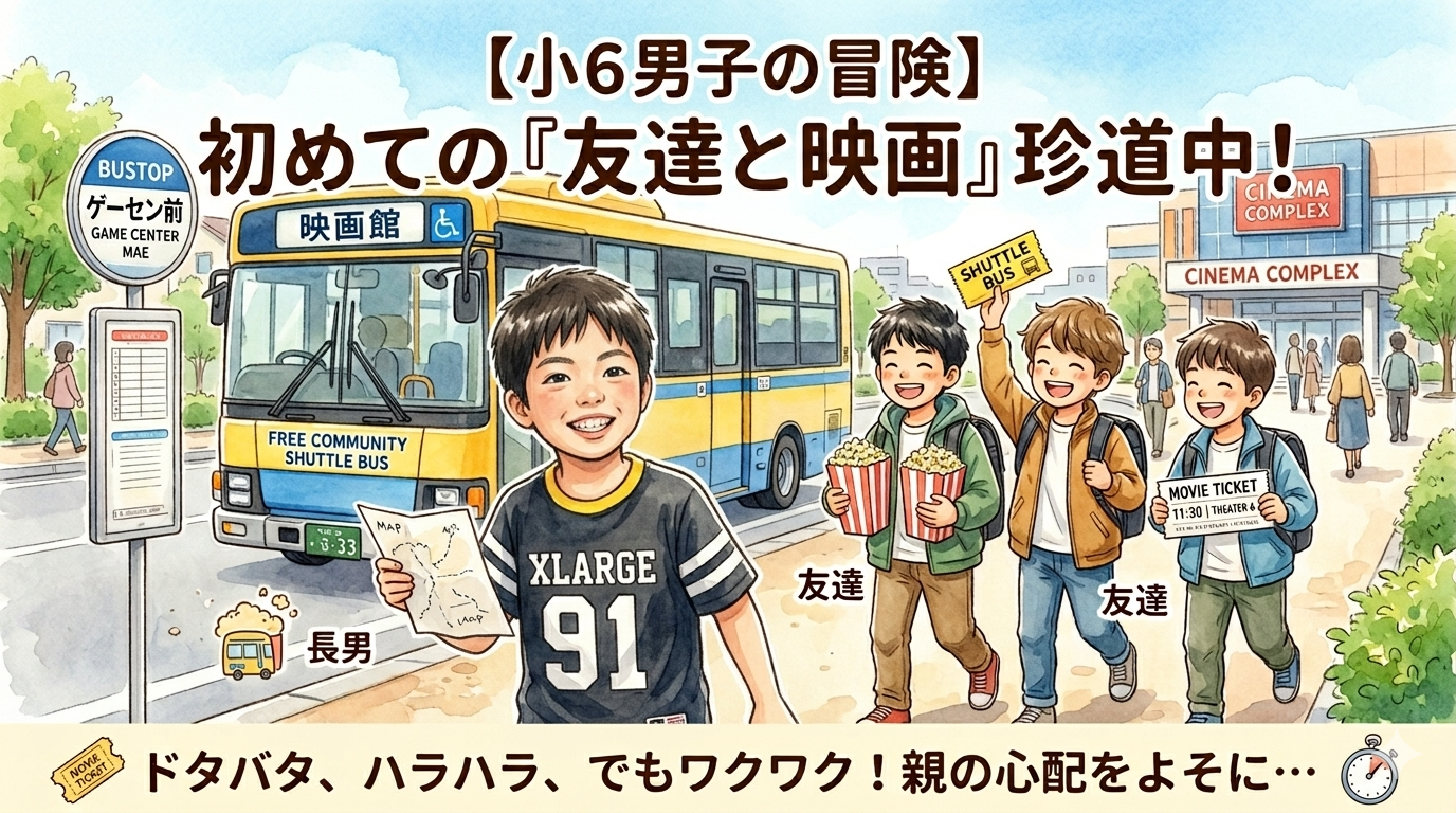 友達と映画に出かける小6男子のイメージ